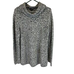 Dana Buchman Black/White Cowl/Turtleneck Chunky Woven Long Sweater‎ Sz Large